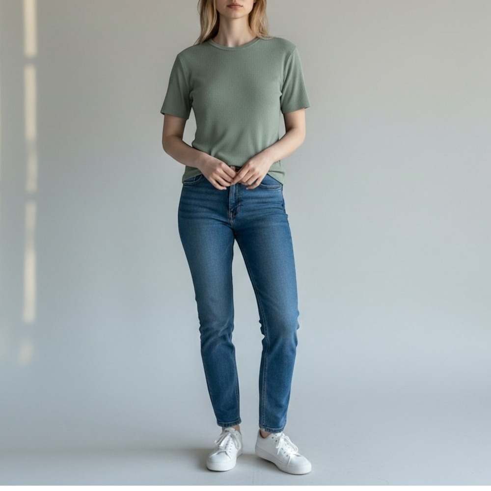 Talbots Womens Sage Green 100% Silk Ribbed Short Sleeve Knit Sweater Top Large
